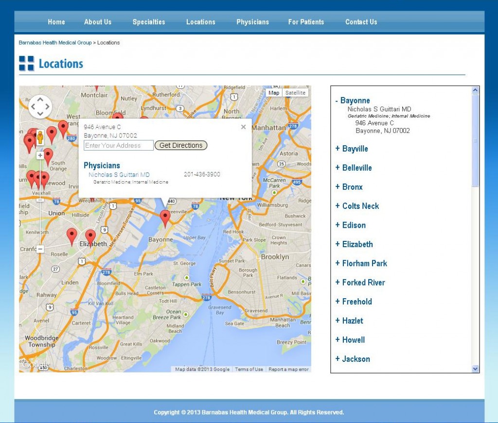 Barnabas Health Medical Group - Locations Page - Map Info Box
