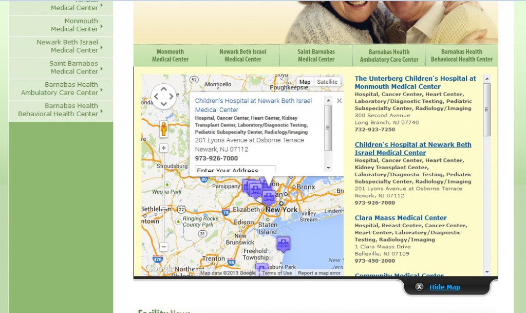 Barnabas Health Mapping - Infobox Displayed