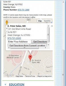 Barnabas Health Mobile - Physician Page Map Infobox