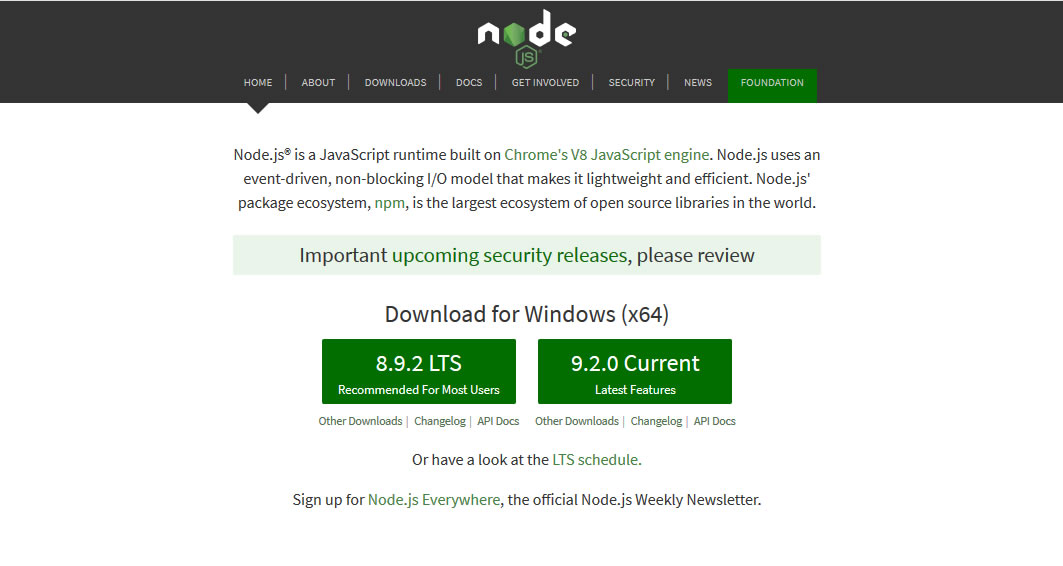 Node.js Website Homepage